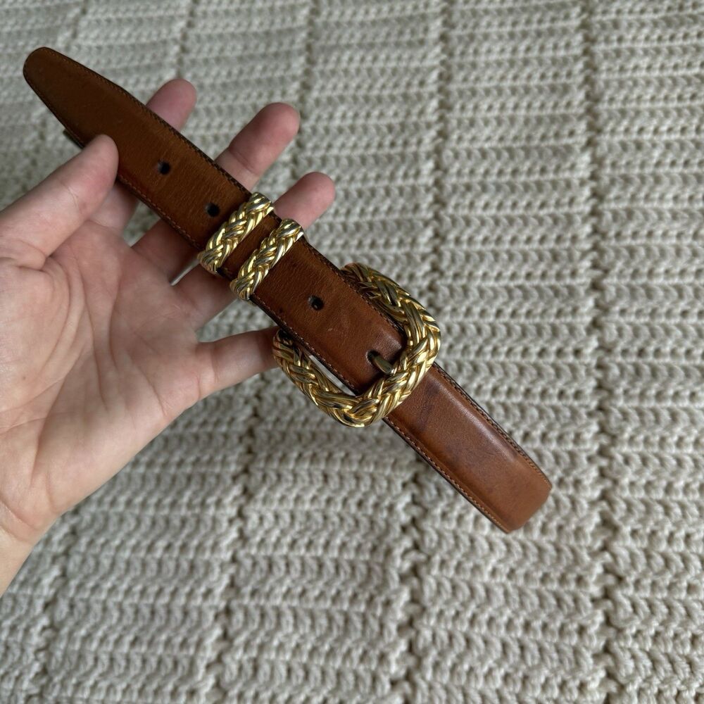 Brighton Women's Medium Belt Brown Saddle Tan Leather Gold Detail 1994 M 45405 - Picture 2 of 9